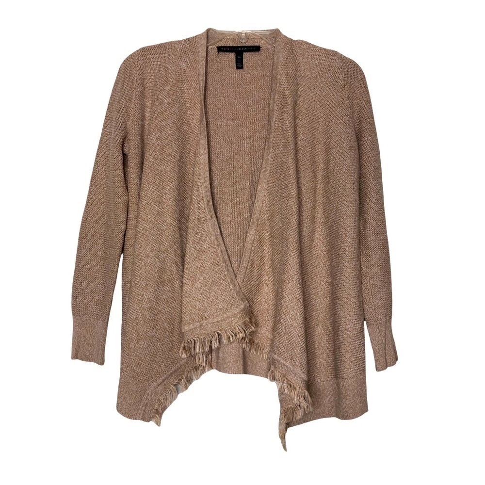 NEW - WHITE HOUSE BLACK MARKET - Tan Cotton Drape Front Open Cardigan Sweater XS